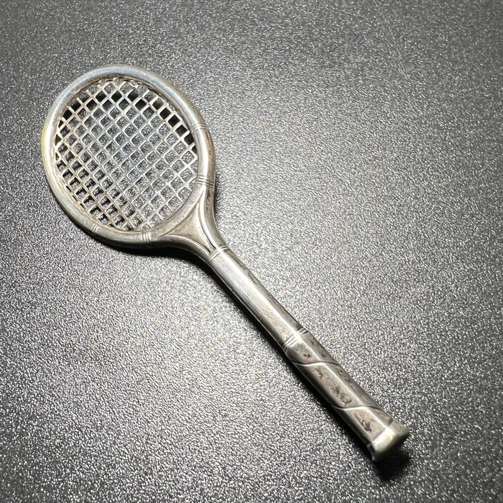 Vintage Sterling Silver Handmade Tennis Racket Brooch Pin Marked Sterling
